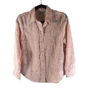 H&M Textured Fuzzy Burnout Light Pink Button-Up Long Sleeve Shirt XS